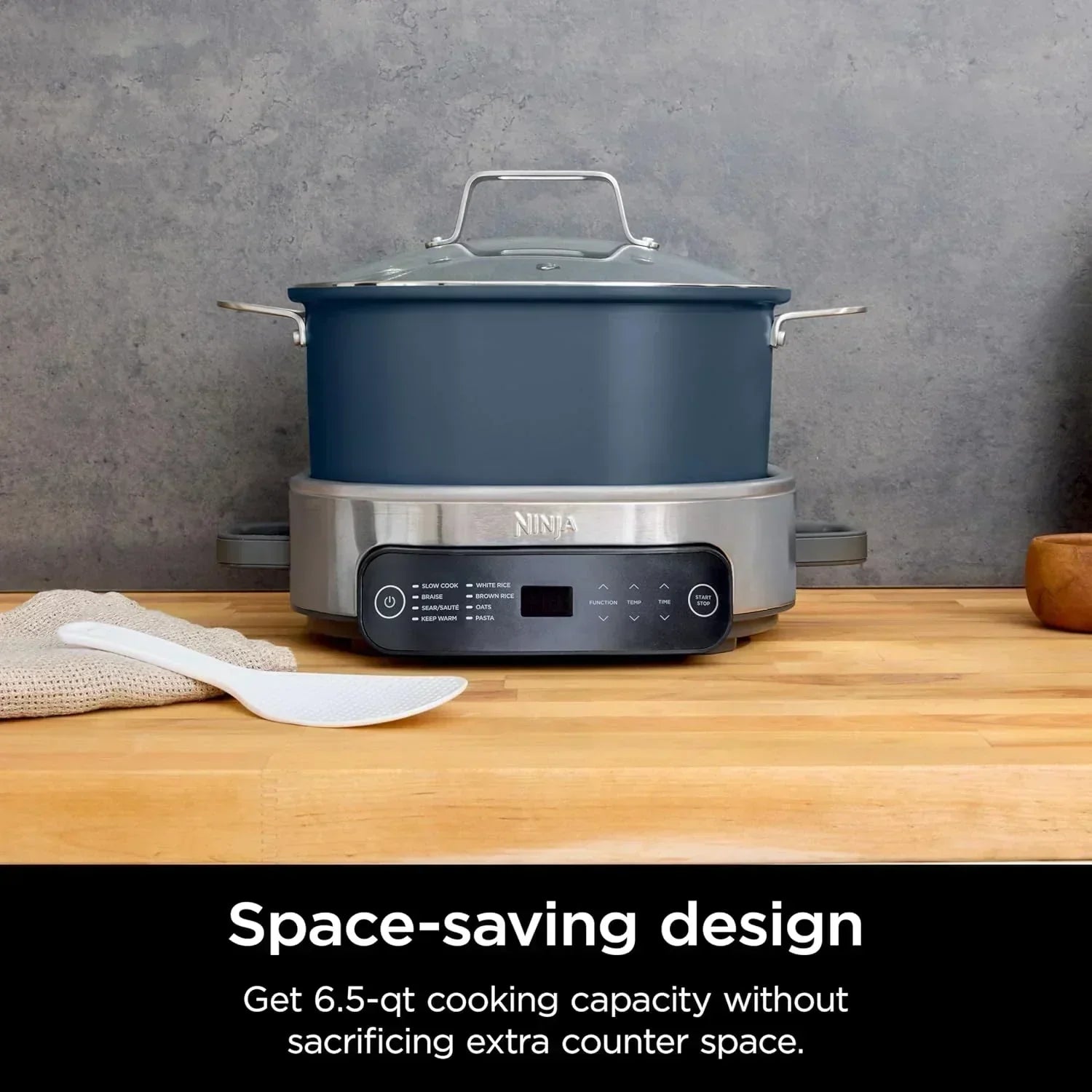 Ninja Slow Cooker 8.5 Quart Multi Cooker with Dutch oven steamer glass lid with integrated spoon