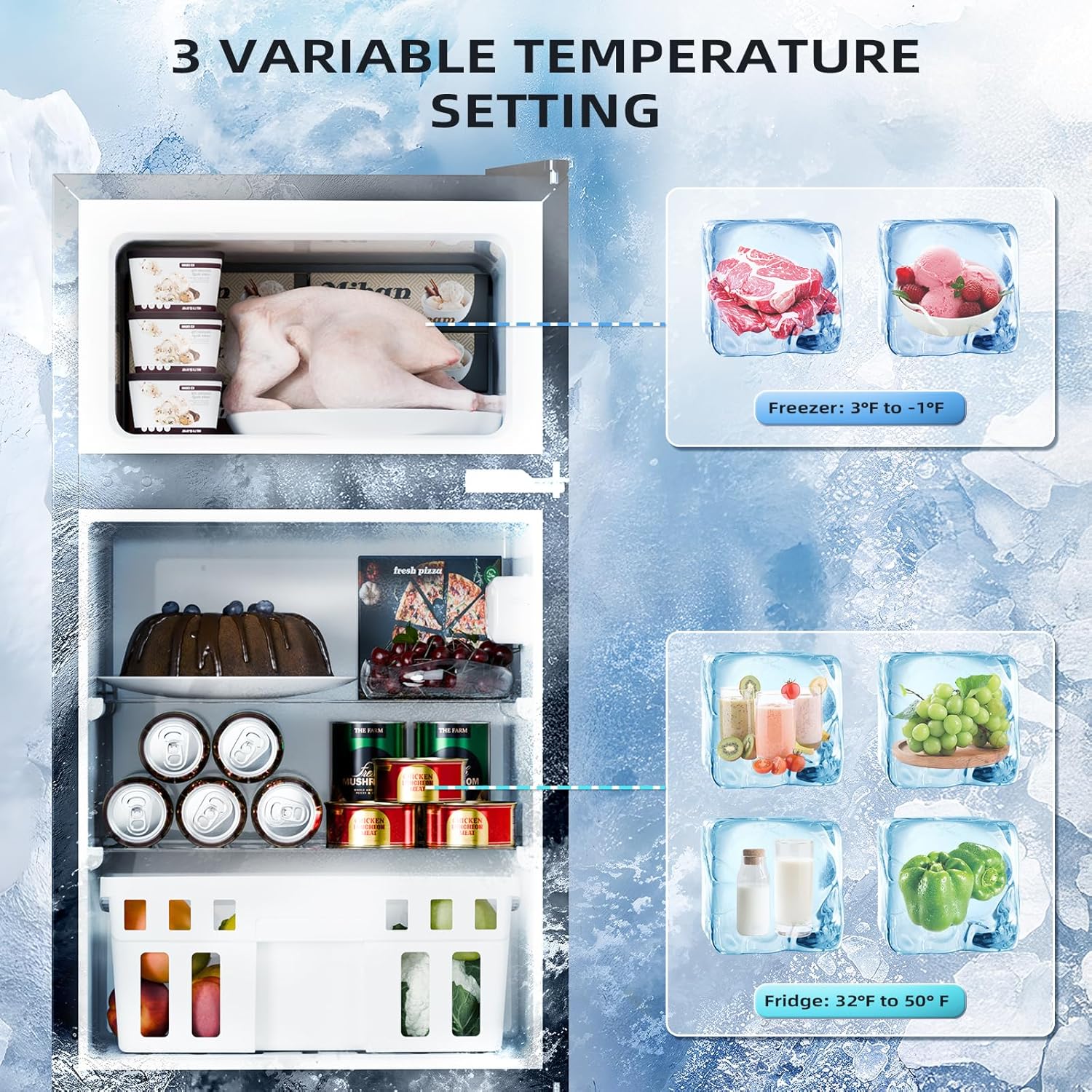 Antarctic Star 3.2 Cu.Ft Mini Refrigerator with Freezer Double Door Fridge Compact Refrigerator