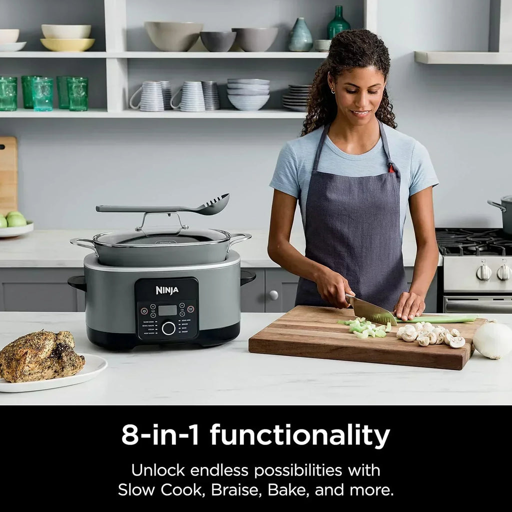 Ninja Slow Cooker 8.5 Quart Multi Cooker with Dutch oven steamer glass lid with integrated spoon