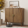 Smuxee Walnut Sideboard Cabinet Freestanding Buffet Cabinet Line Groove Design Wood Storage Cabinet