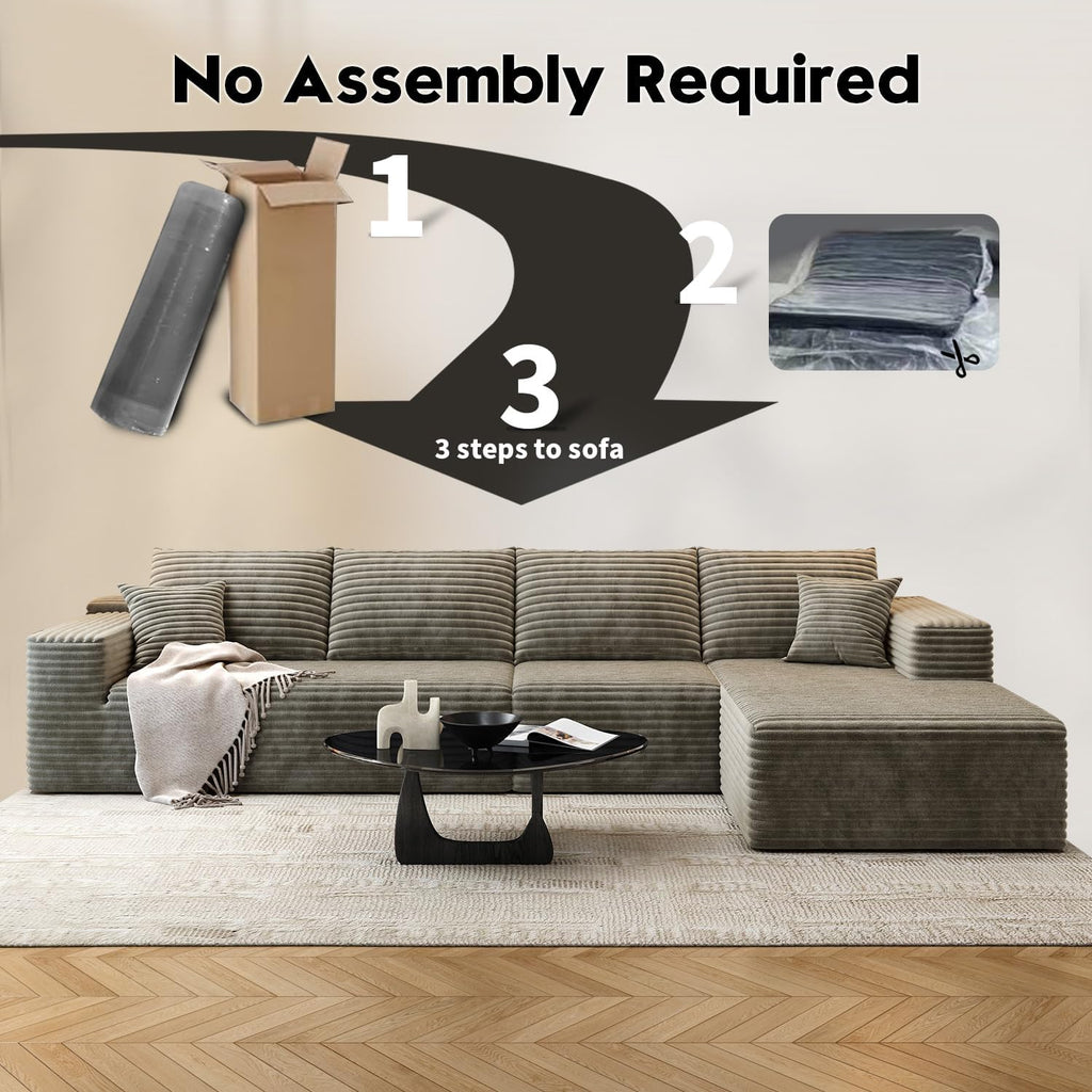 107.5 inch Cloud Modular Sectional Sofa with L-Shaped Chaise Lounge, Modern Minimalist Upholstered Sofa Deep Seating Corner Sofa