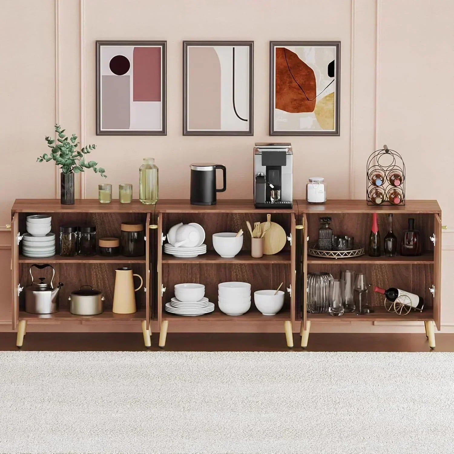 Free Standing Cabinet Black Wood for Living Room Bedroom Dining Room Hallway