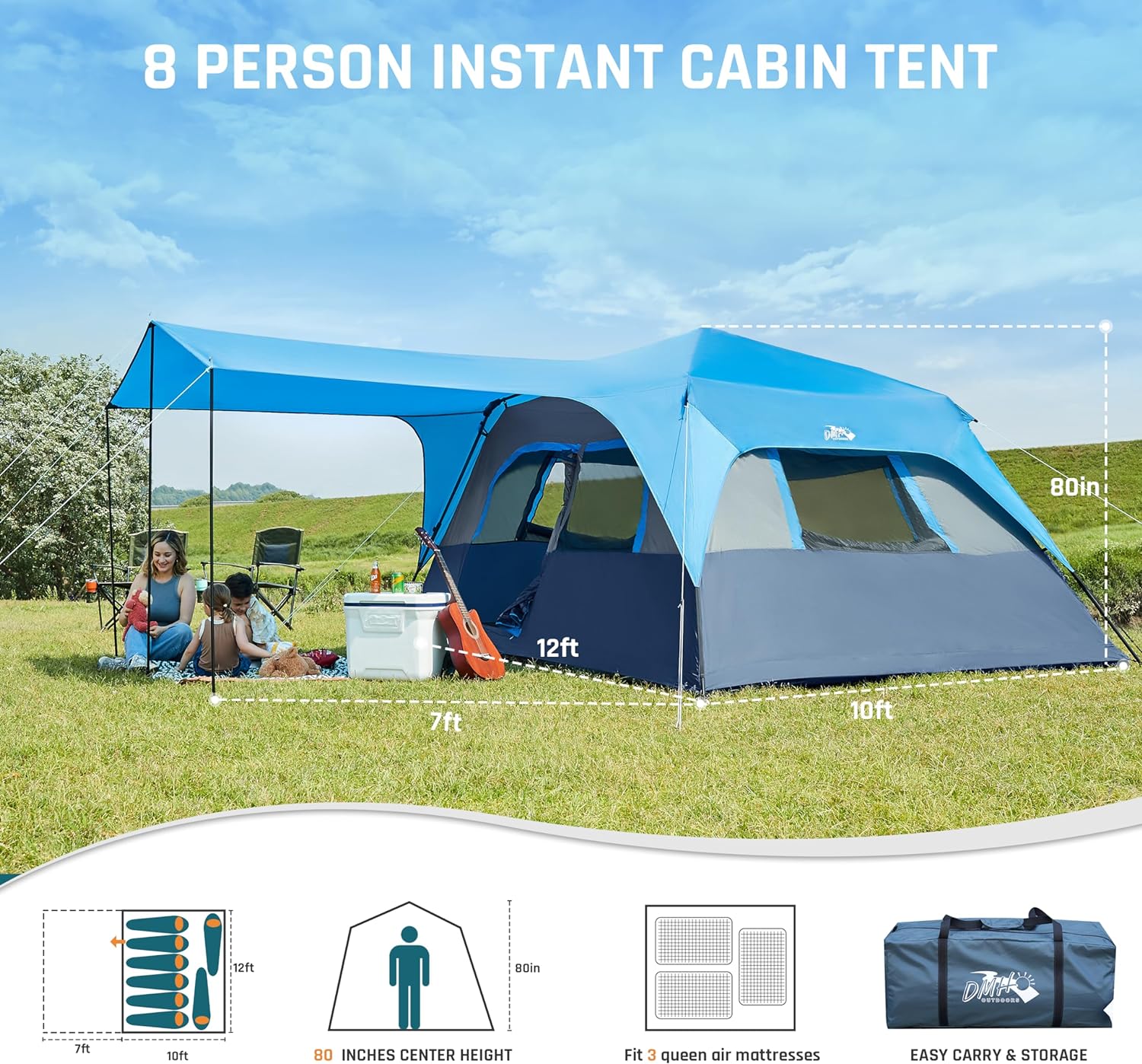 Quick-opening tent, family camping tent, pop-up camping tent, large waterproof tent for outdoor camping