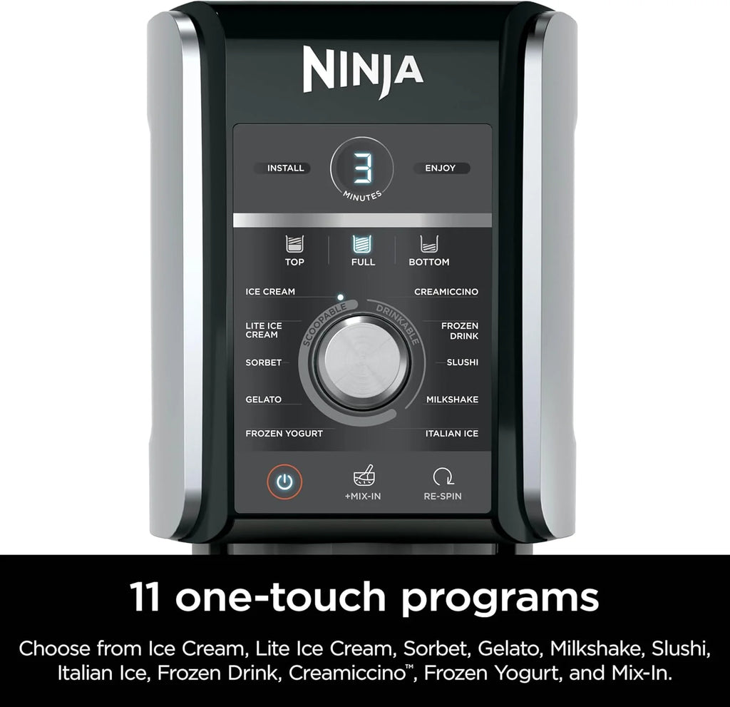 Ninja NC301 CREAMi Ice Cream Maker, for Gelato, Mix-ins, Milkshakes, Sorbet, Smoothie Bowls & More, 7 One-Touch Programs, with (2) Pint Containers & Lids, Compact Size, Perfect for Kids, Silver