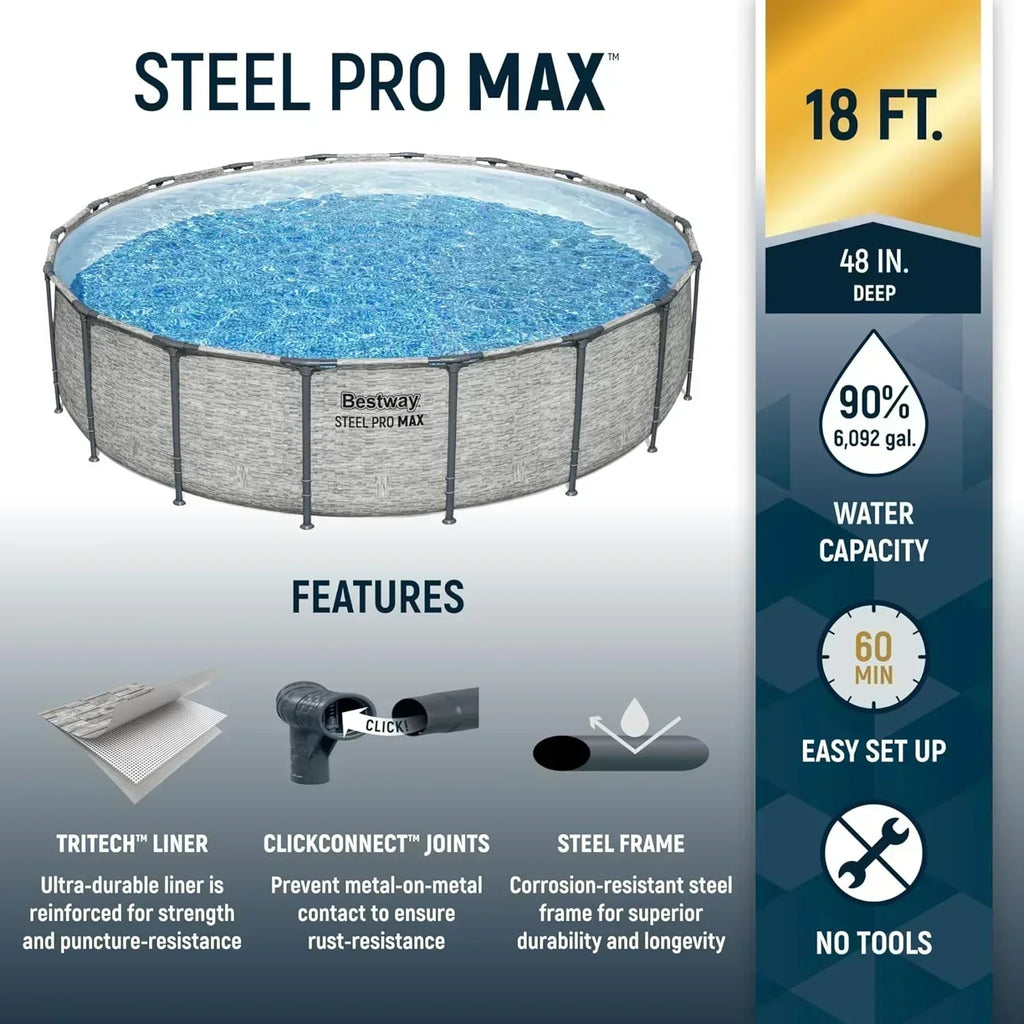 Steel Pro MAX 14 Foot x 48 Inch Round Metal Frame Above Ground Outdoor Swimming Pool Set