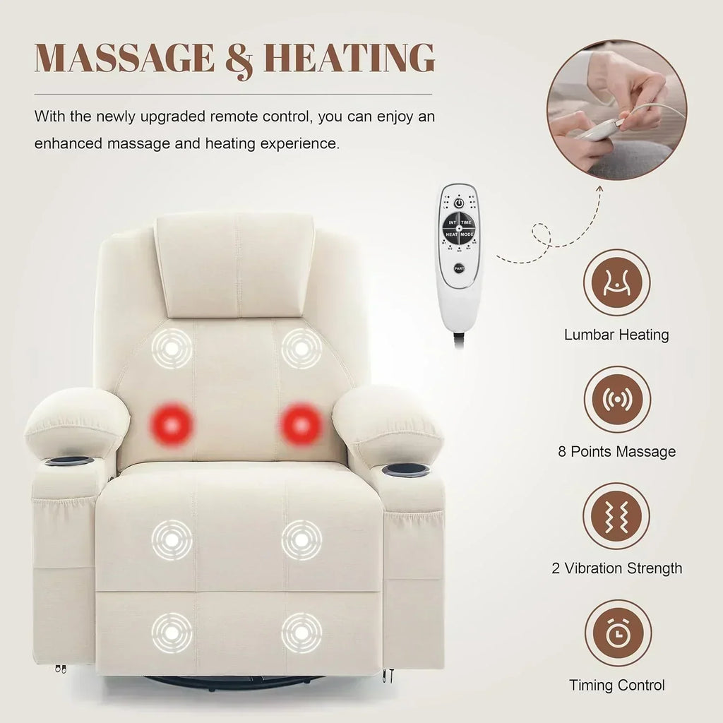 Large Swivel Rocking Recliner with Massage Function 360 Degree Swivel Rocking Single Sofa