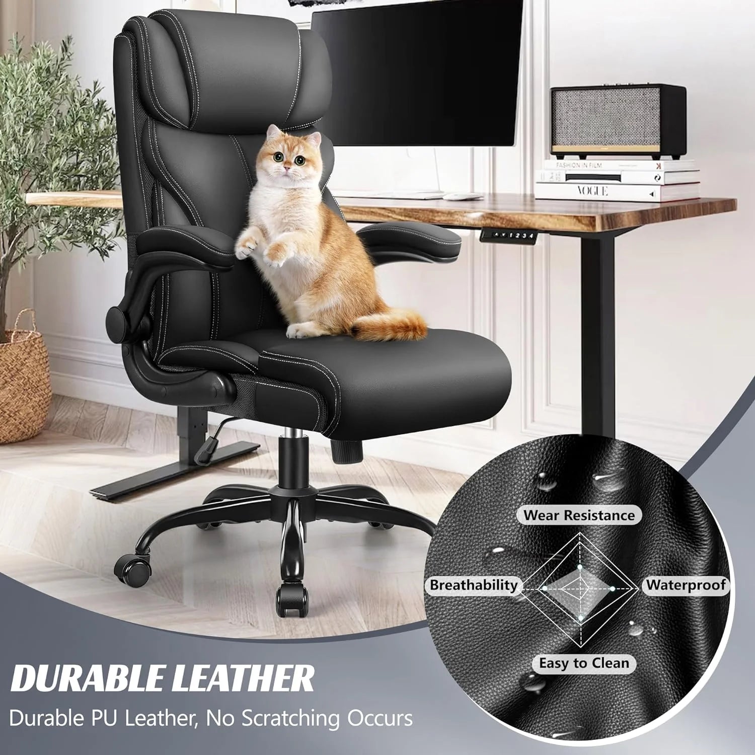 Office Chair Large High-Foot Computer Desk Chair, Breathable Leather Chair Lumbar Support Rotating Computer Chair