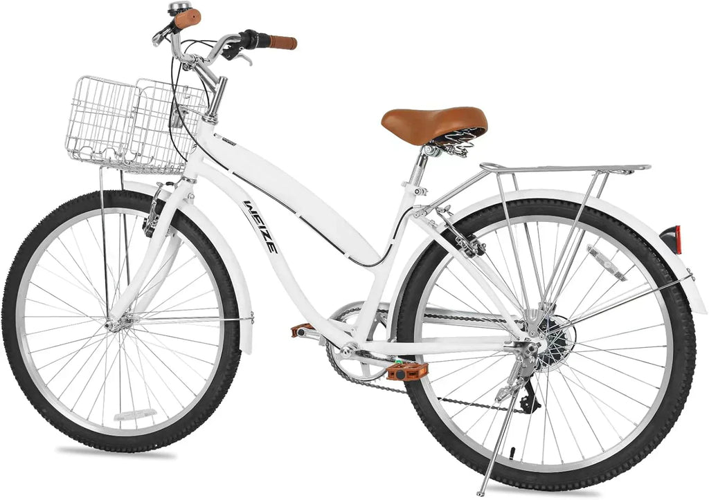 WEIZE Beach Cruiser Bike 26 inch Commuter Bicycle for Adult Men and Women 7-Speed/High-Carbon