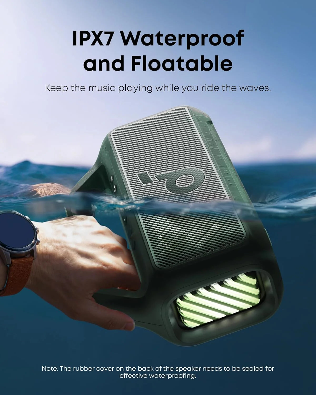 Outdoor Speaker, 80W, Subwoofer, BassUp 2.0, 24H Playtime, IPX7 Waterproof, Floatable, RGB Lights, USB-C, Custom EQ, Bluetooth 5.3, Portable for Camping, Beach, and Backyard