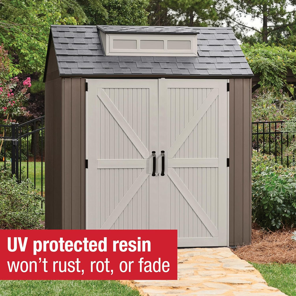 Rubbermaid Resin Outdoor Storage Shed With Floor Weather Resistant Gray Organization for Home