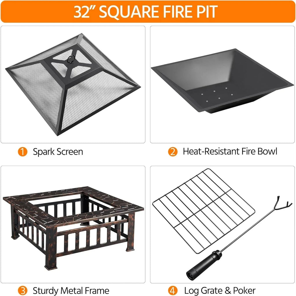 Yaheetech Multifunctional Fire Pit Table Square Metal Firepit Stove Backyard Patio Garden Fireplace