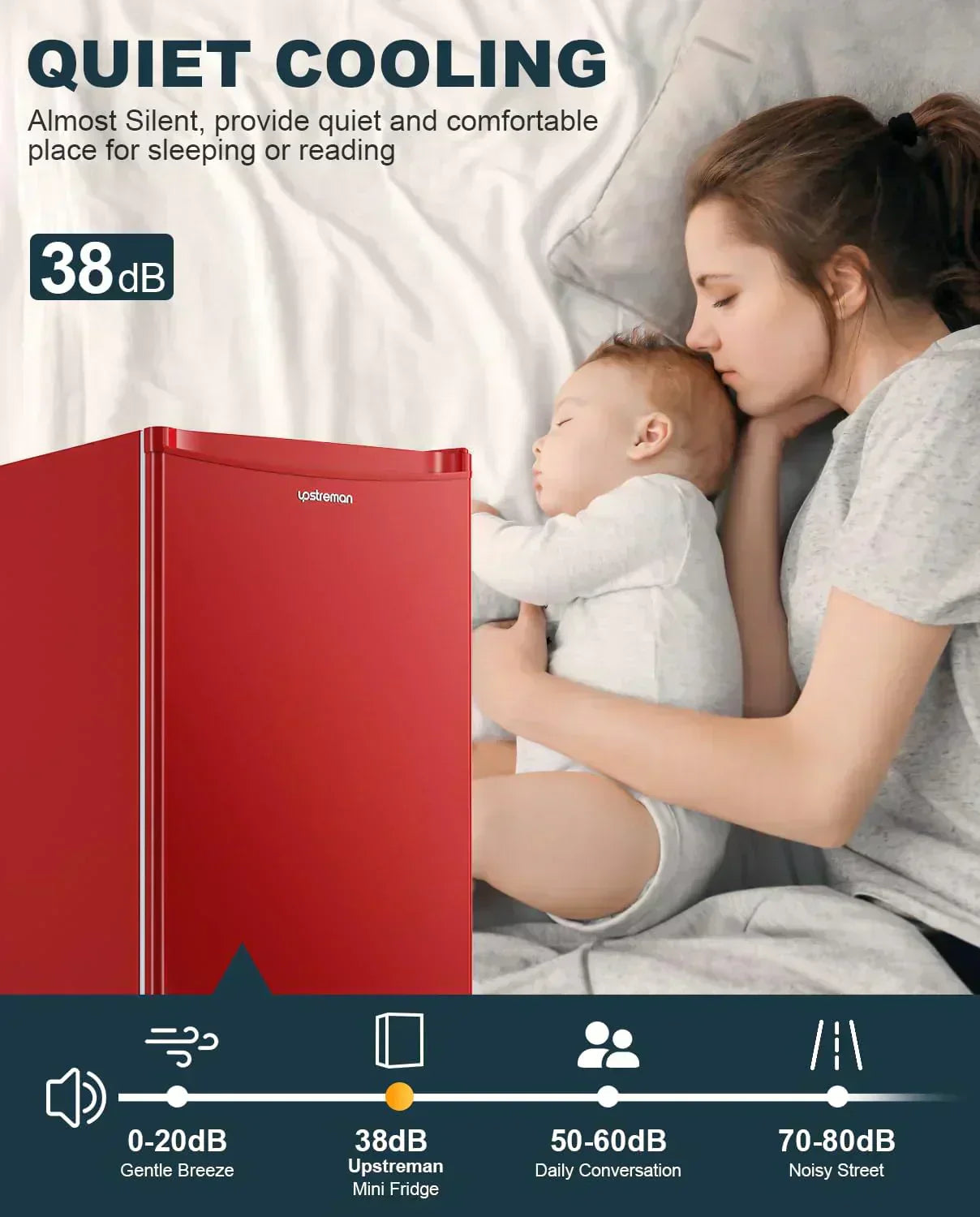 Upstreman 3.2 Cu.Ft Mini Fridge Freezer Single Door Fridge Dorm Fridge Adjustable Thermostat