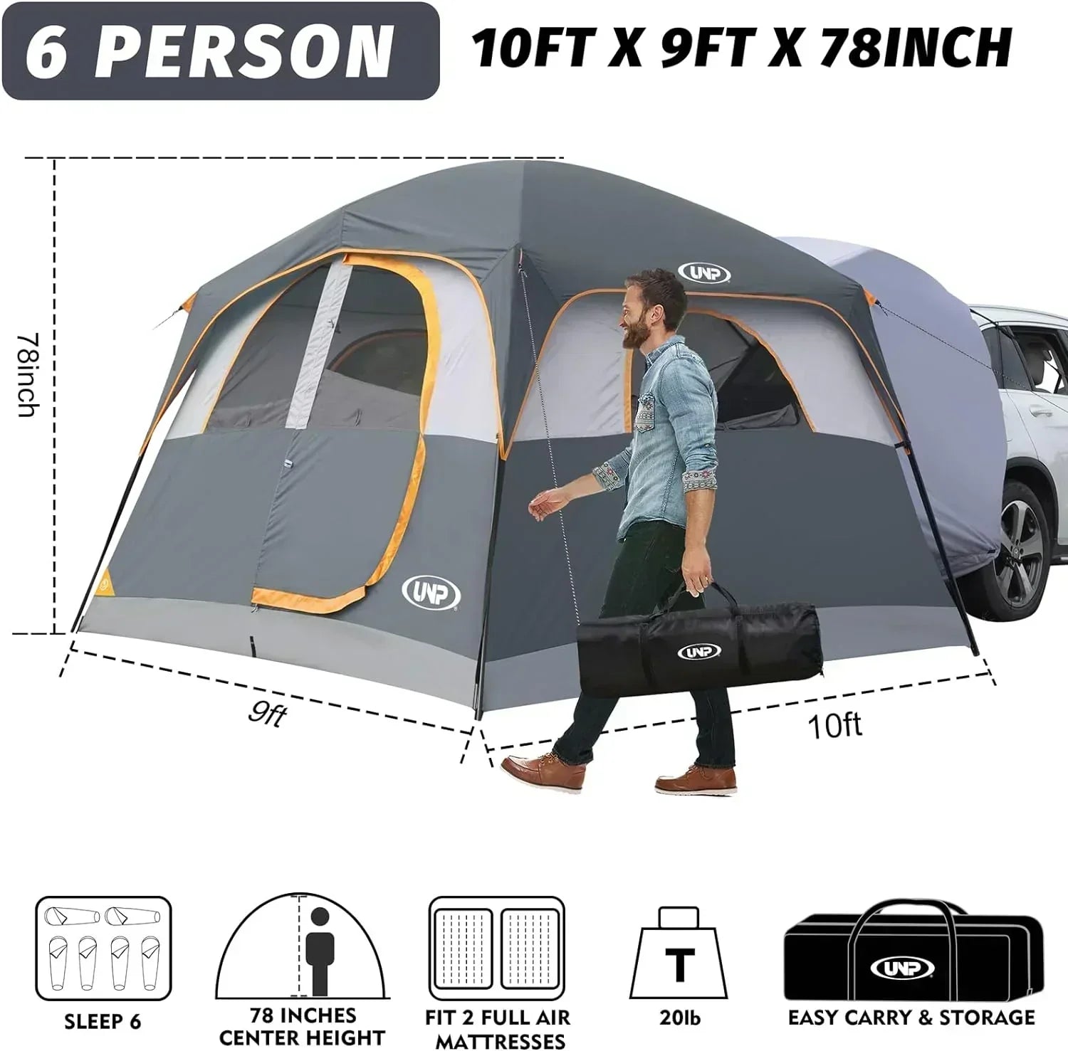 SUV Tent for Camping 6-Person SUV Tailgate Tent - Easy Set Up with Rainfly