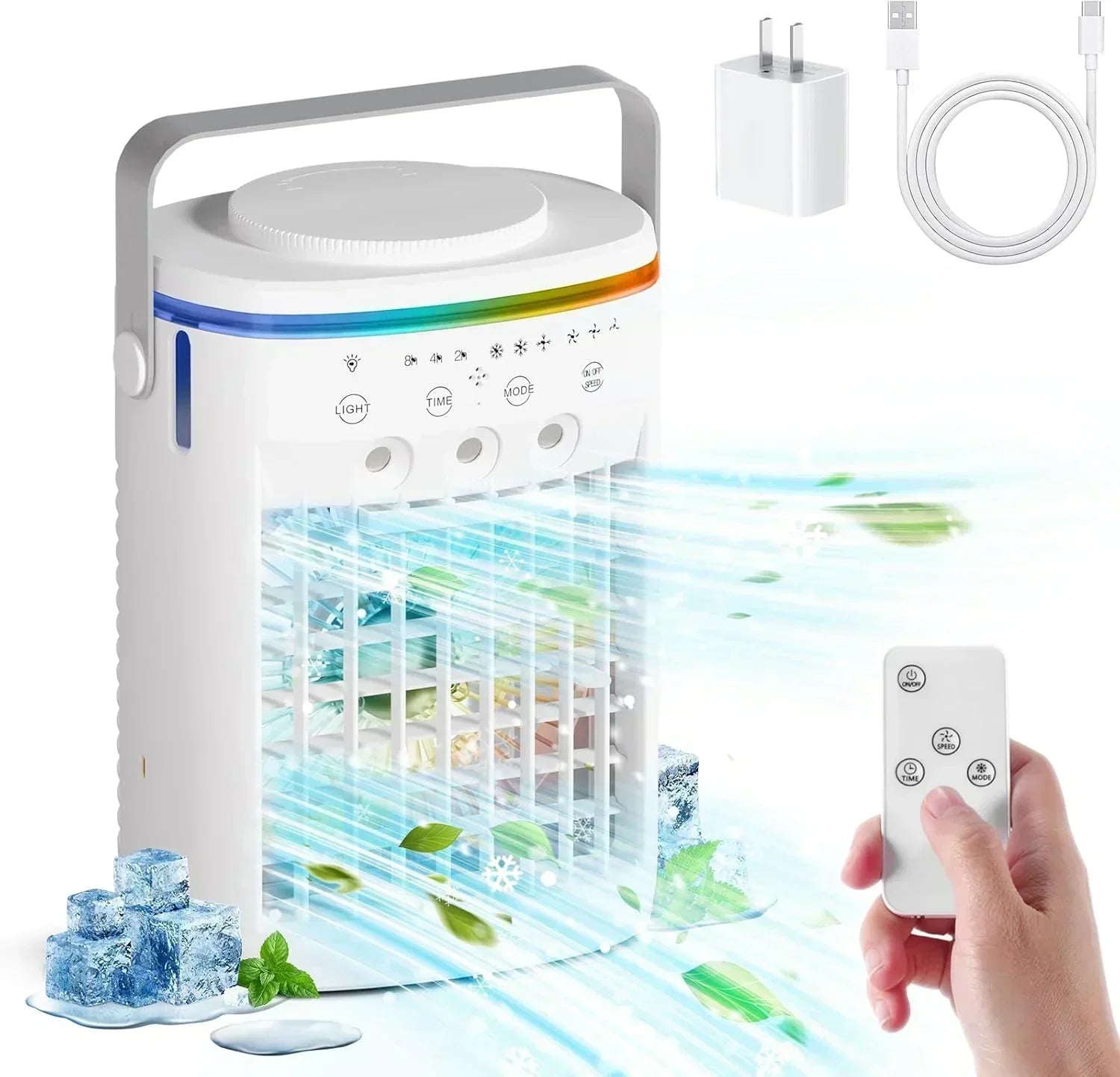 Portable Air Conditioner,Cooling Fan with 3 Speeds 3 Modes 2-8H Timer 1000ml Water Tank