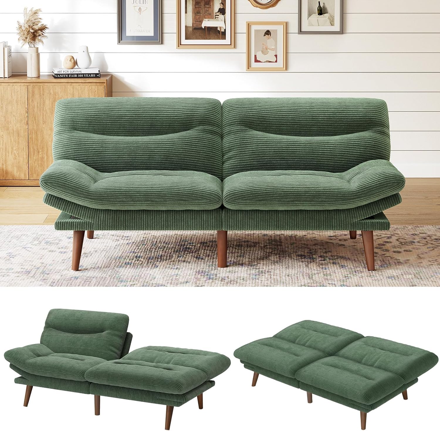 Futon Sofa Bed Futon Sofa with Adjustable Back and Armrests Converts to Small Sleeper Sofa Bed