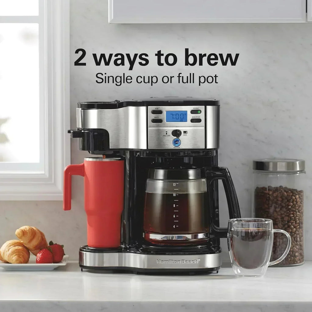 Hamilton Beach 2-Way 12 Cup Programmable Drip Coffee Maker Single Serve Machine Glass Carafe