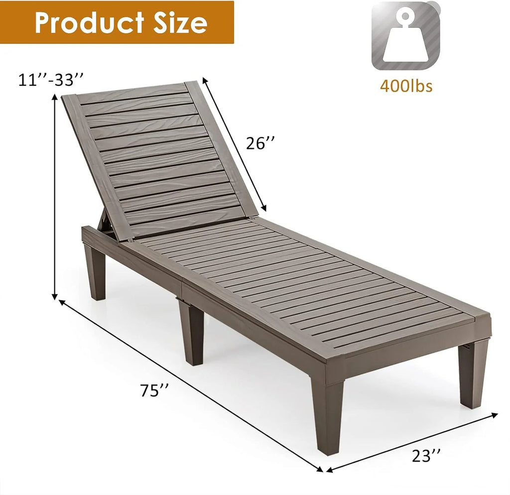 Outdoor Chaise Lounge Chair, Lightweight Patio Lounge Recliner Chair with Adjustable Backrest, 5 Reclining Positions Chaise Lounger for Patio, Beach, Balcony, Poolside, Backyard (1, Black)