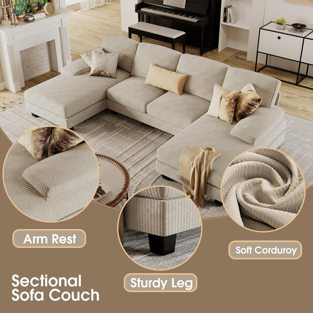 Furmax Sectional Couches for Living Room U-Shaped Sofa Couch Linen Fabric 4 Seat Sofa Set