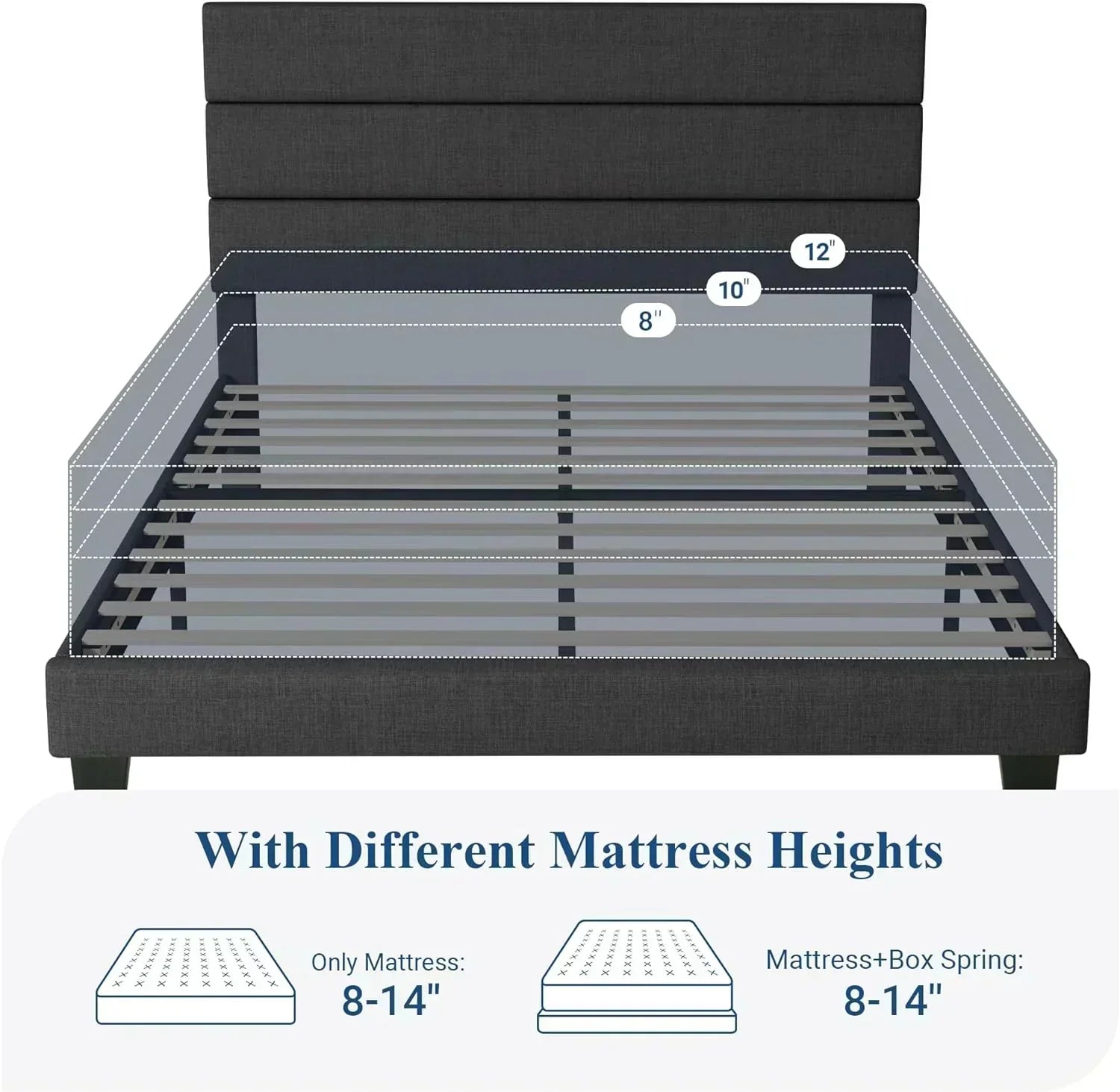 Allewie King size platform bed frame with velvet upholstered headboard and planks