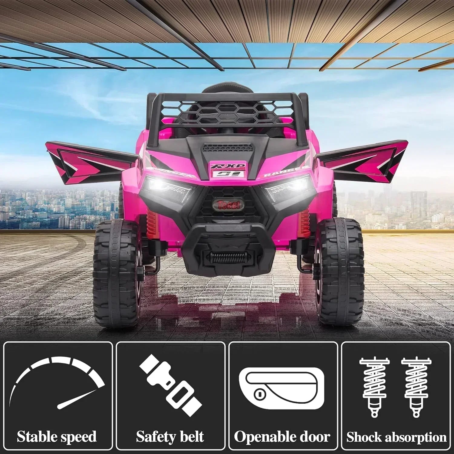 TOBBI 12V Kids Ride on Car Electric Off-Road UTV Truck with Diverse Functions Double Open Doors