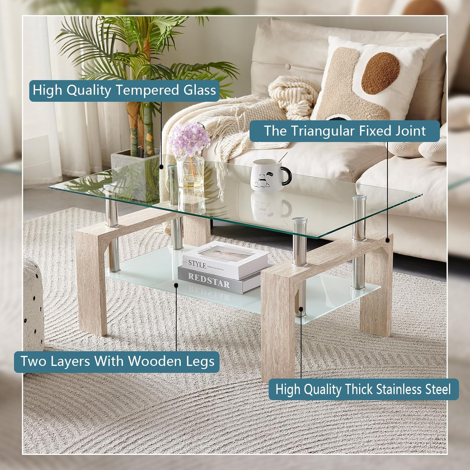Living Room Rectangle Coffee Table Tea Table Suitable for Waiting Room Modern Side Coffee Table