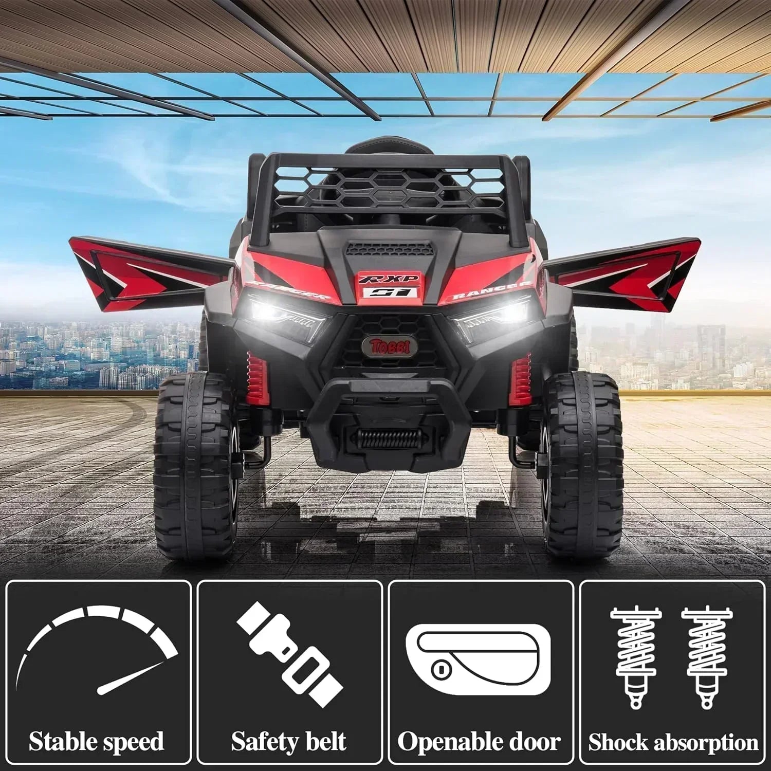 TOBBI 12V Kids Ride on Car Electric Off-Road UTV Truck with Diverse Functions Double Open Doors