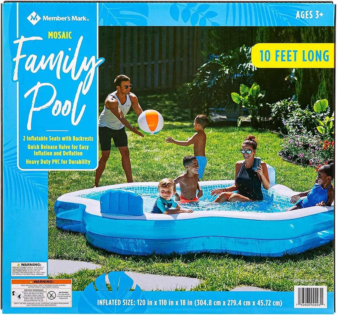 Members Mark Elegant Family Pool 10 Feet Long 2 Inflatable Seats