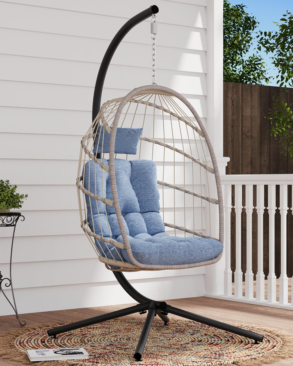 SWITTE Egg Chair Outdoor Indoor Wicker Hanging Egg Swing Chair 350lbs Capacity for Patio