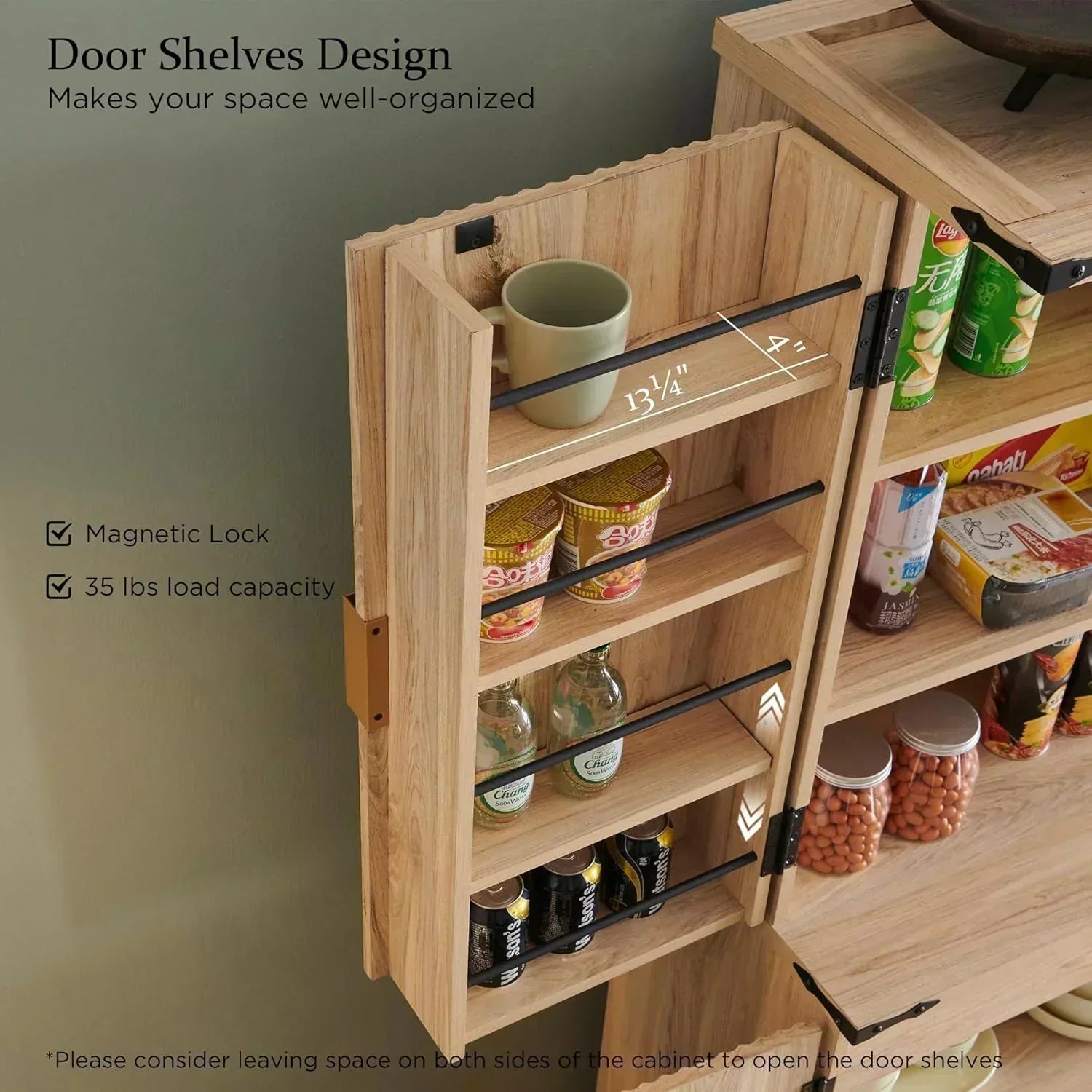 Fluted Pantry Cabinet 72 Tall Modern Storage Cabinet with 4 Doors Organizer Drawer