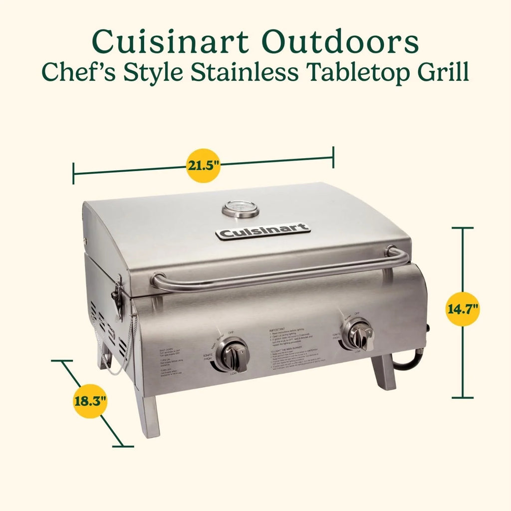 Cuisinart Chef Style Tabletop Portable Propane Grill 2 Burner Outdoor Gas Grill