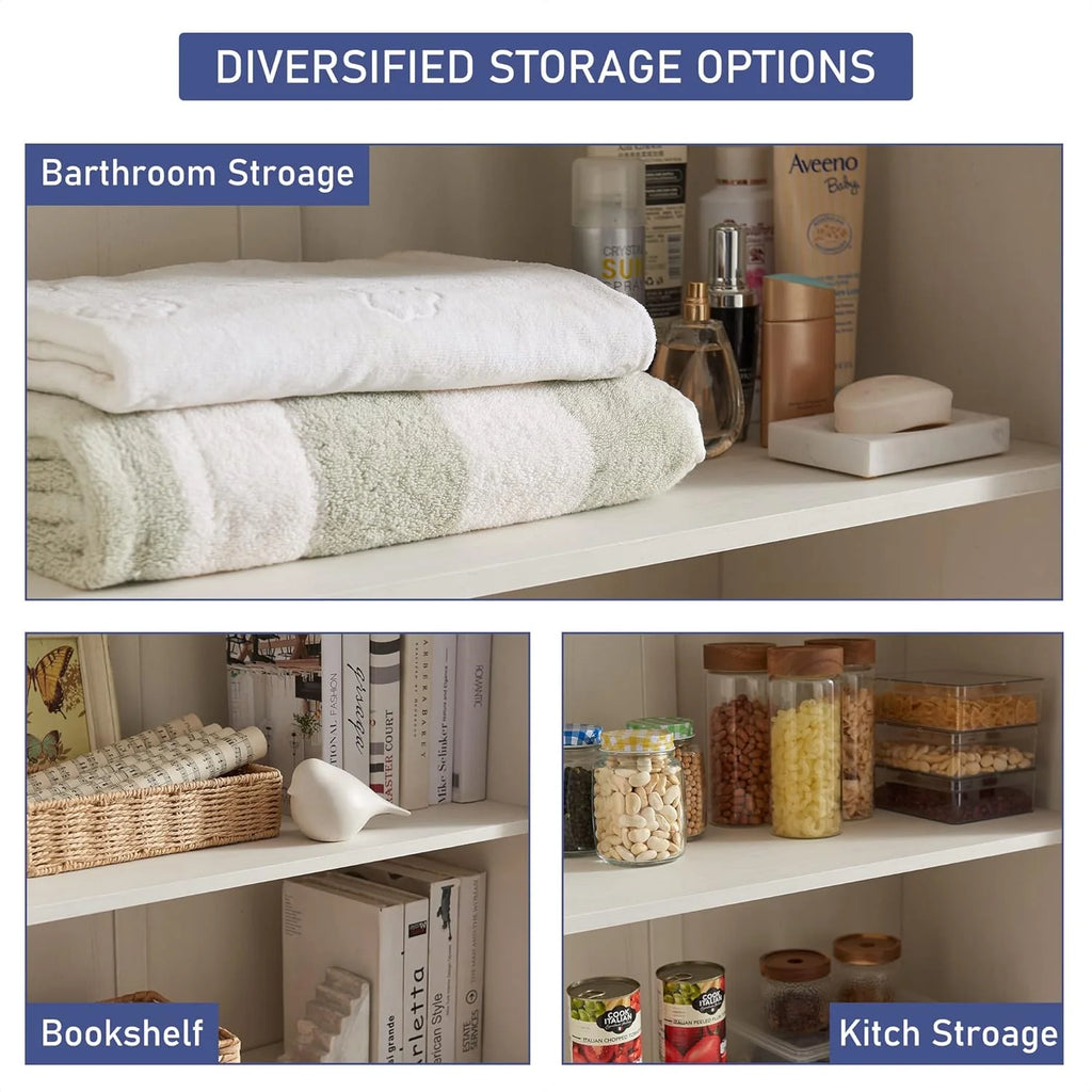 JXQTLINGMU Farmhouse Kitchen Pantry - 72 Tall Wood Kitchen Storage Cabinet with Adjustable Shelves and 2 Barn-Style Doors and Drawers