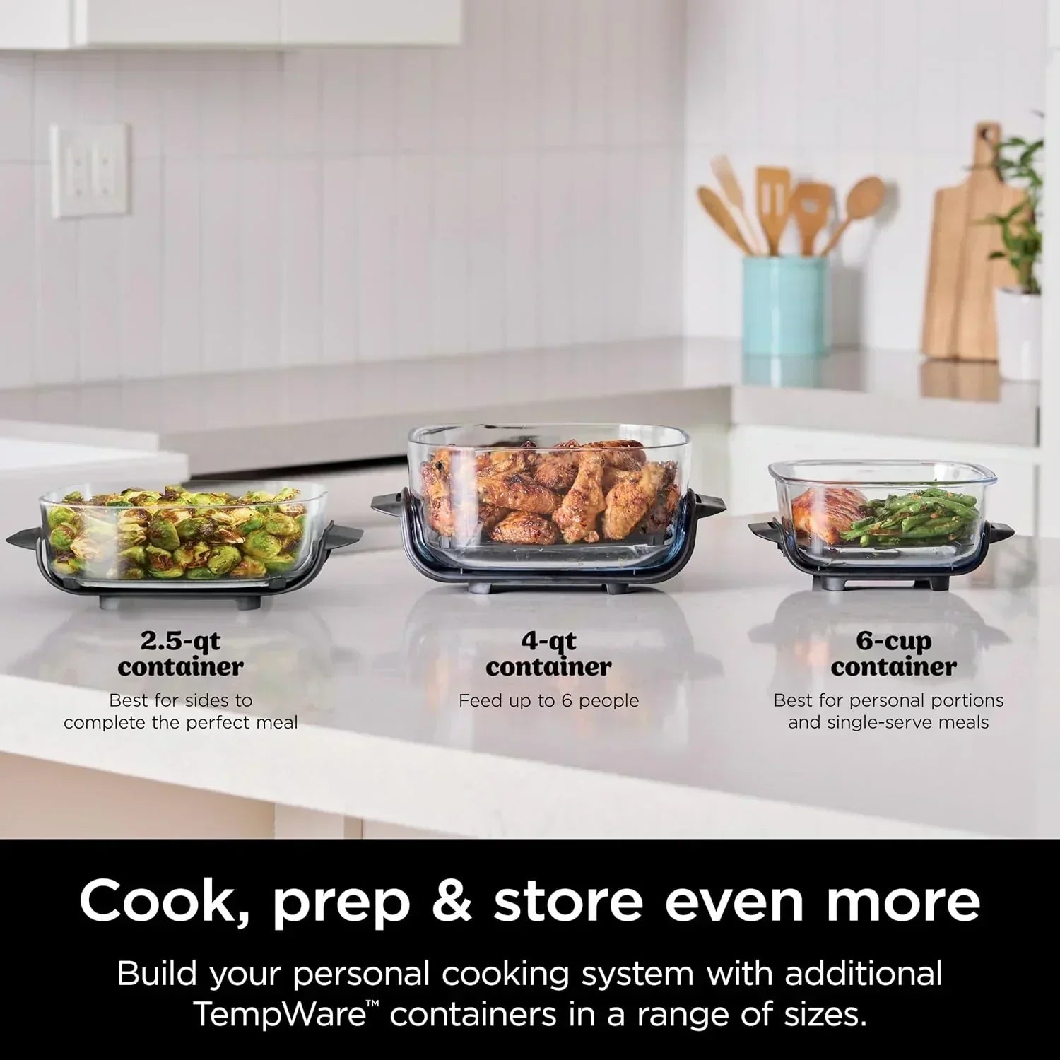 Ninja Crispi 4 in 1 Portable Glass Air Fryer Cooking System 4QT 6 Cup TempWare Glass Containers