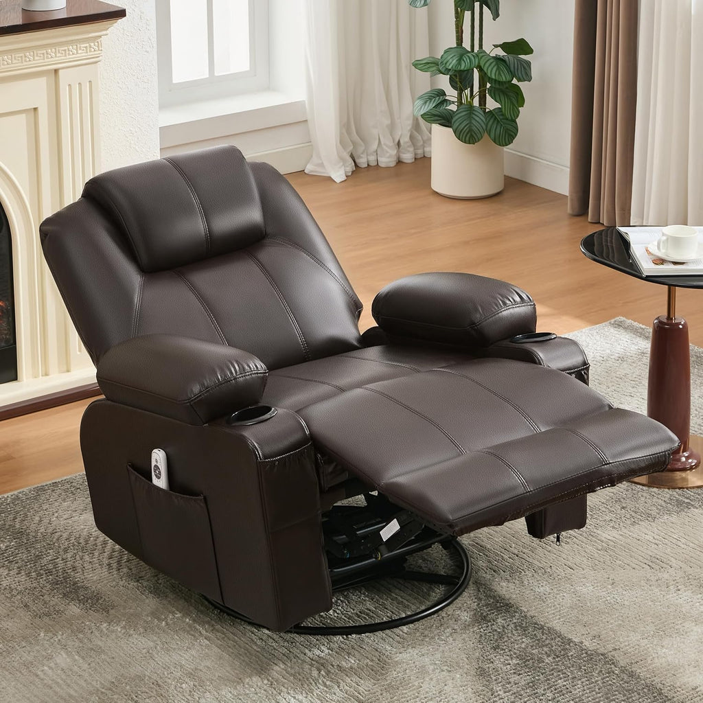 Large Swivel Rocking Recliner with Heating and Massage Function, 360 Degree Swivel Rocking Single Sofa