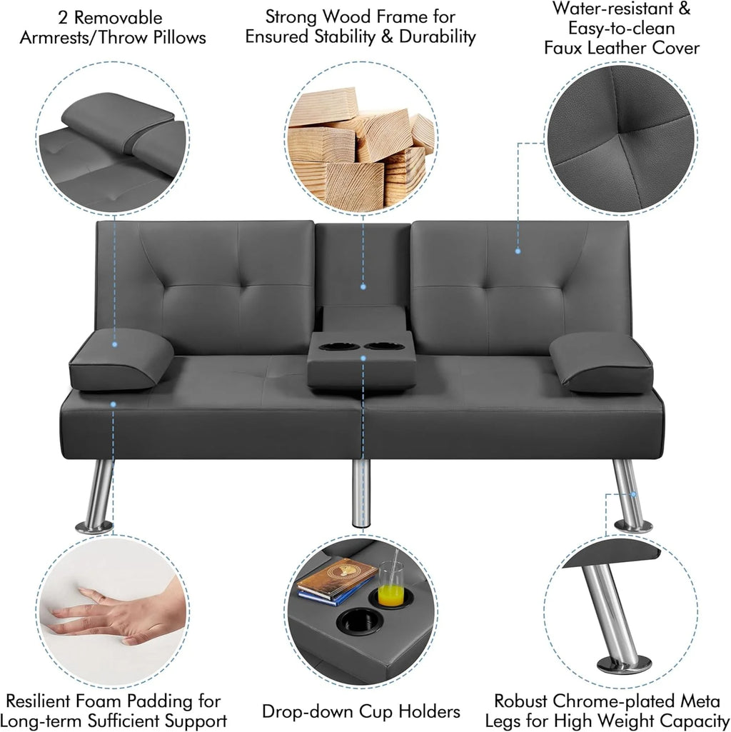 Convertible Sofa Bed Modern Imitation Leather Home Recliner Flip Double Sofa Folding Sofa Bed Guest Bed