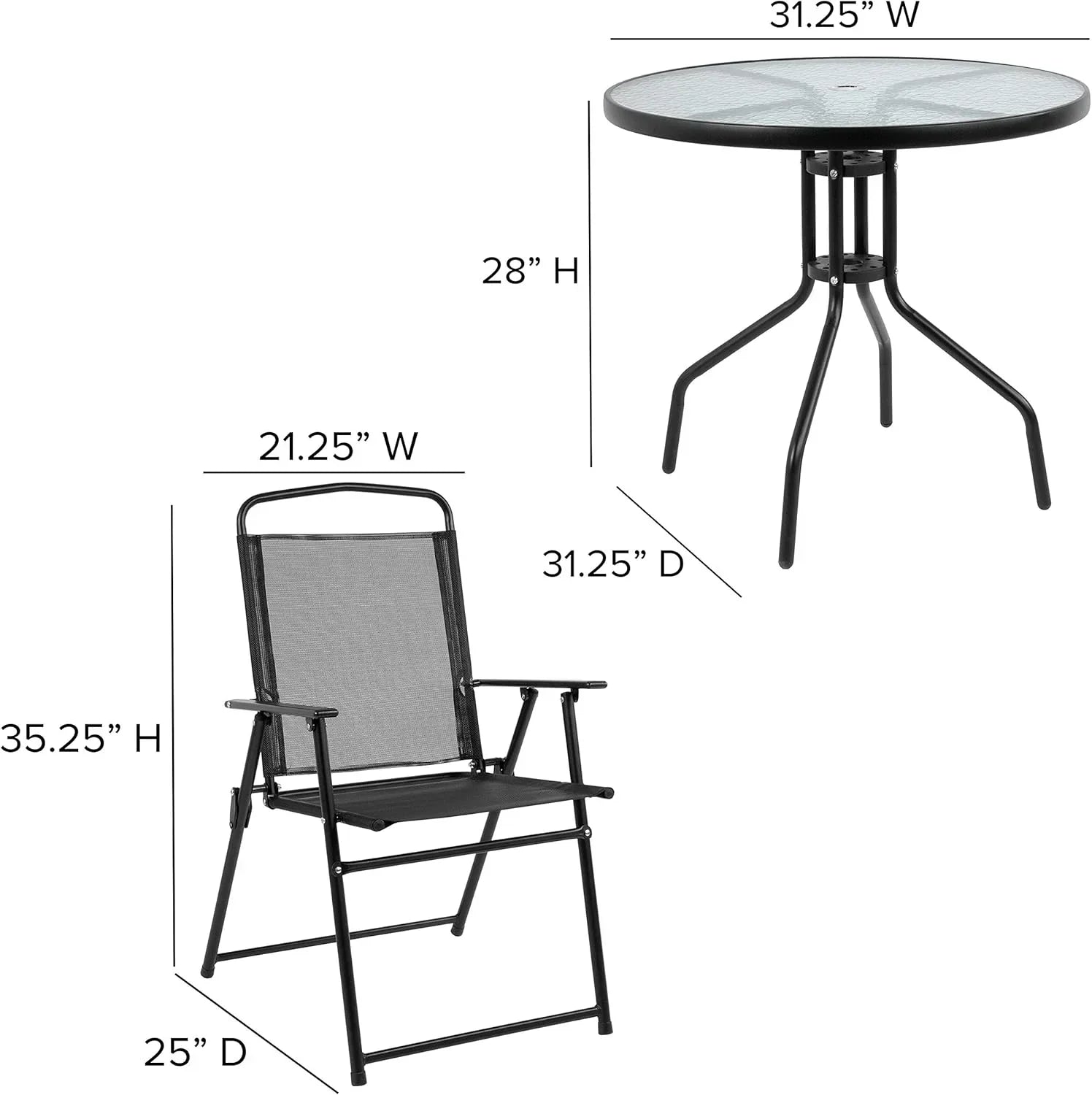 EMMA + OLIVER 6 Piece Brown Patio Garden Set with Umbrella Table Set of 4 Folding Chairs