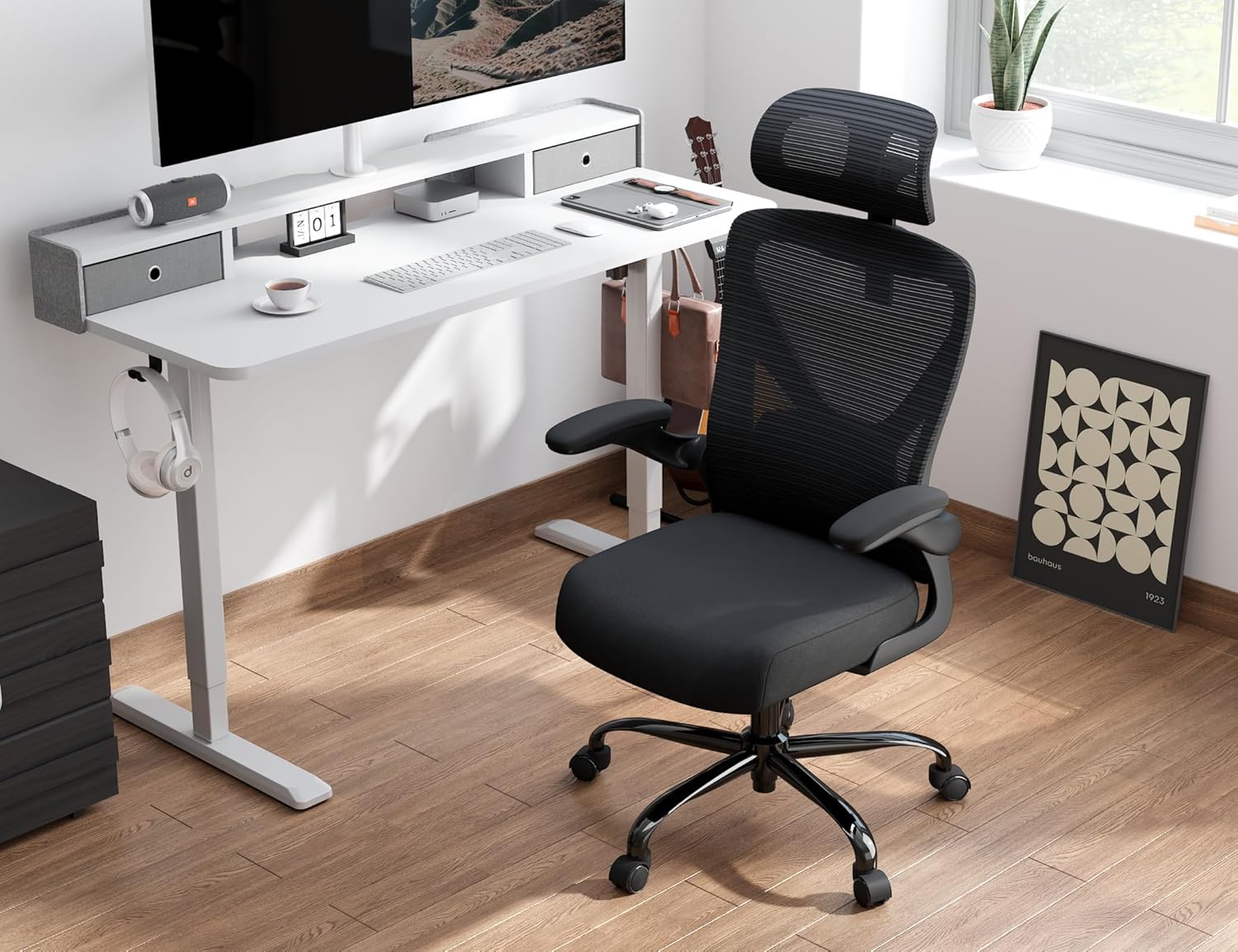 Office computer desk and chair gaming chair with lumbar support and headrest