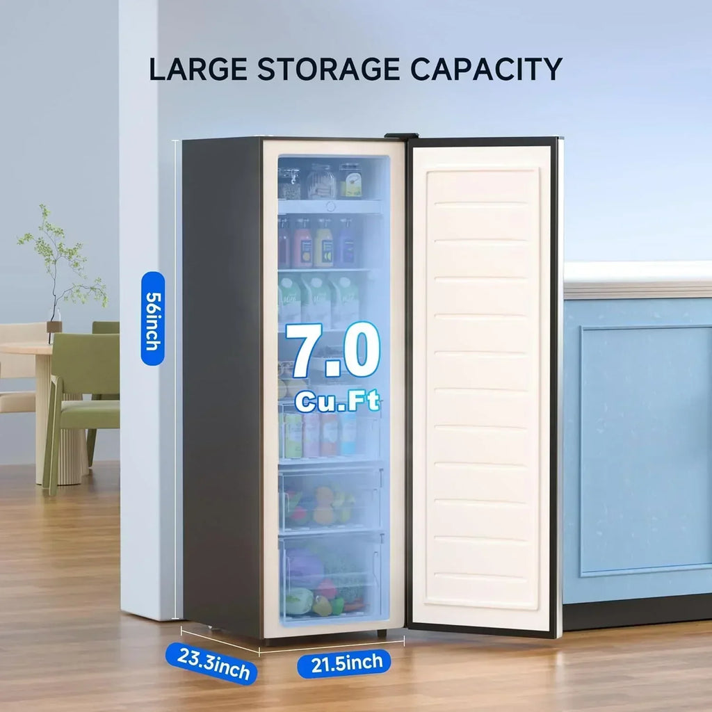 BANGSON Upright Freezer 7.0 Cu.ft Stand Up Freezer Convertible Upright Freezer/Refrigerator