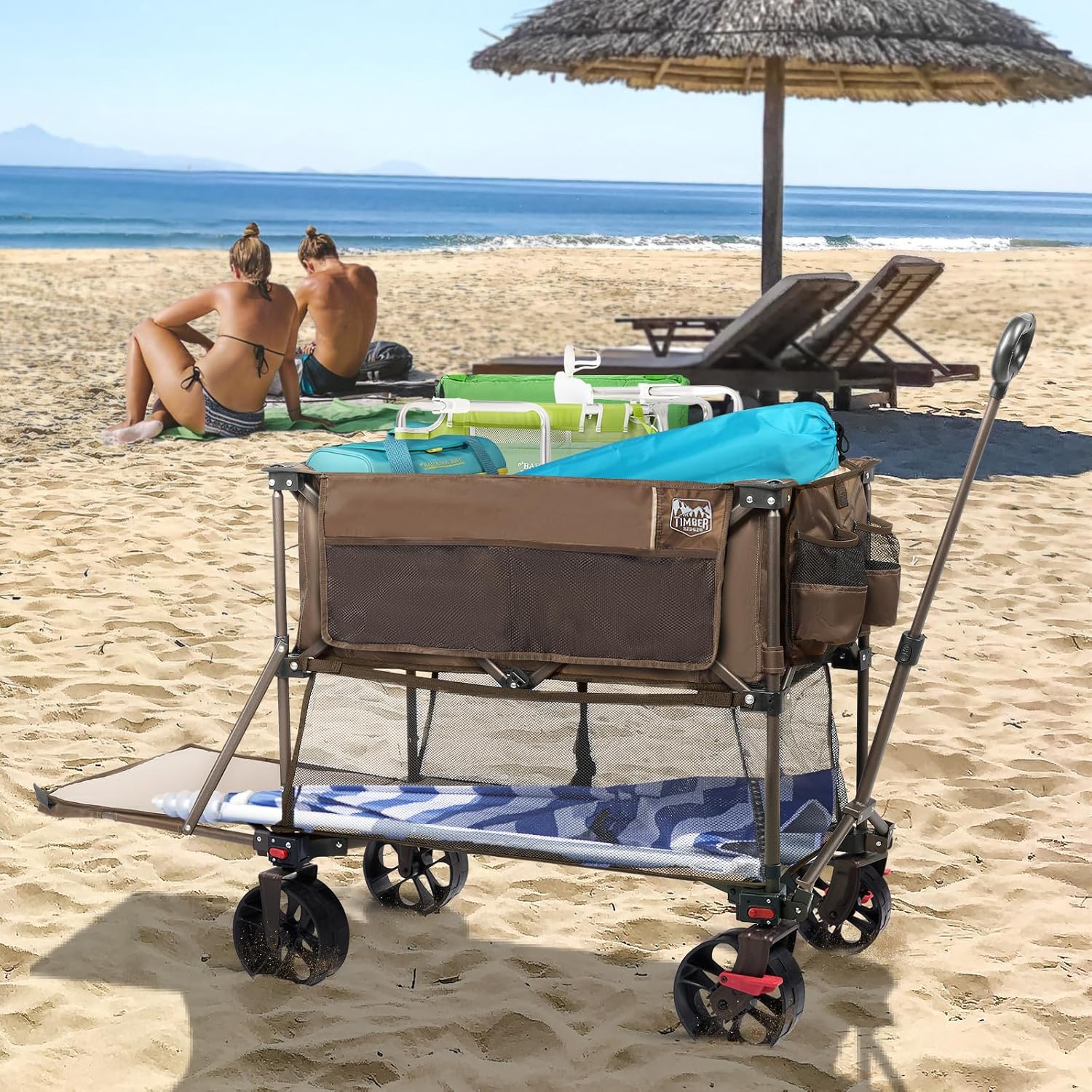 400L Large Capacity Folding Double Decker Cart with Brakes 54 Inch Extra Long Extended Cart
