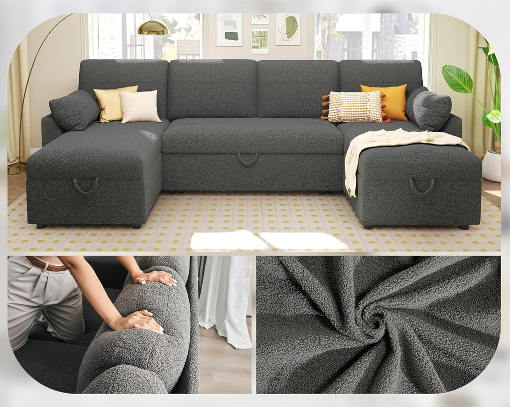 VanAcc Sofa Bed Sleeper Sofa with Storage Chaise 2 in 1 Pull Out Couch Living Room